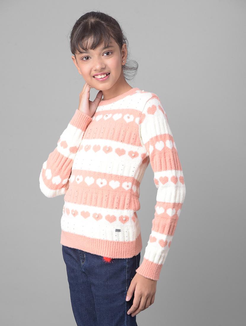 girls long sleeved self design sweater - 21277320 - Standard Image - 1