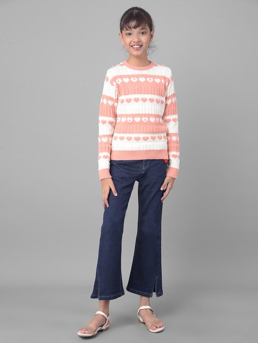 girls long sleeved self design sweater - 21277320 - Standard Image - 4