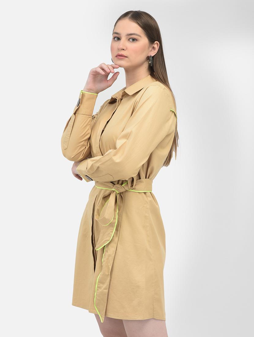 women khaki solids a-line dress - 21277332 - Standard Image - 1