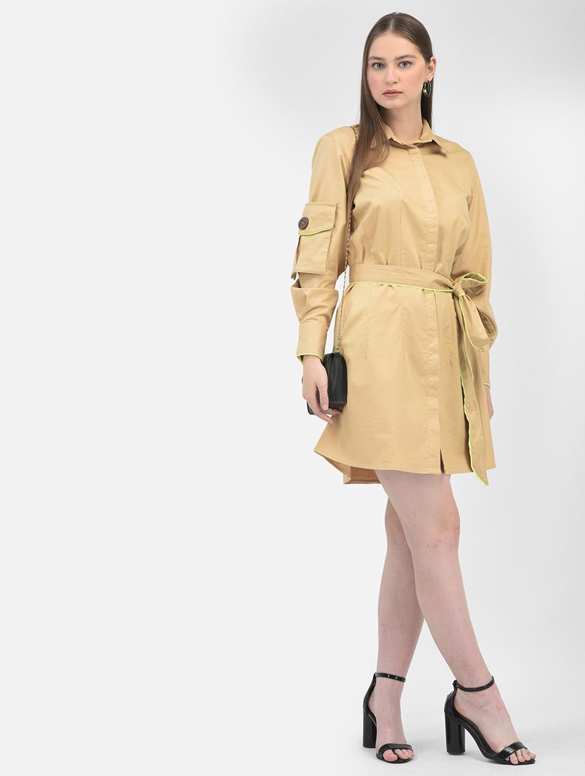 women khaki solids a-line dress - 21277332 - Standard Image - 4