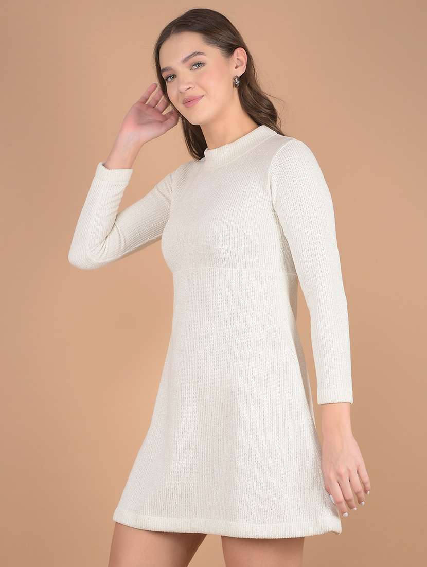 women off white high neck fit & flare dress - 21277334 -  Standard Image - 1