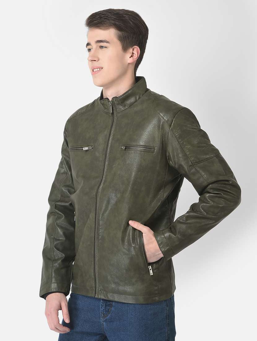 olive pu casual jacket - 21277359 - Standard Image - 1
