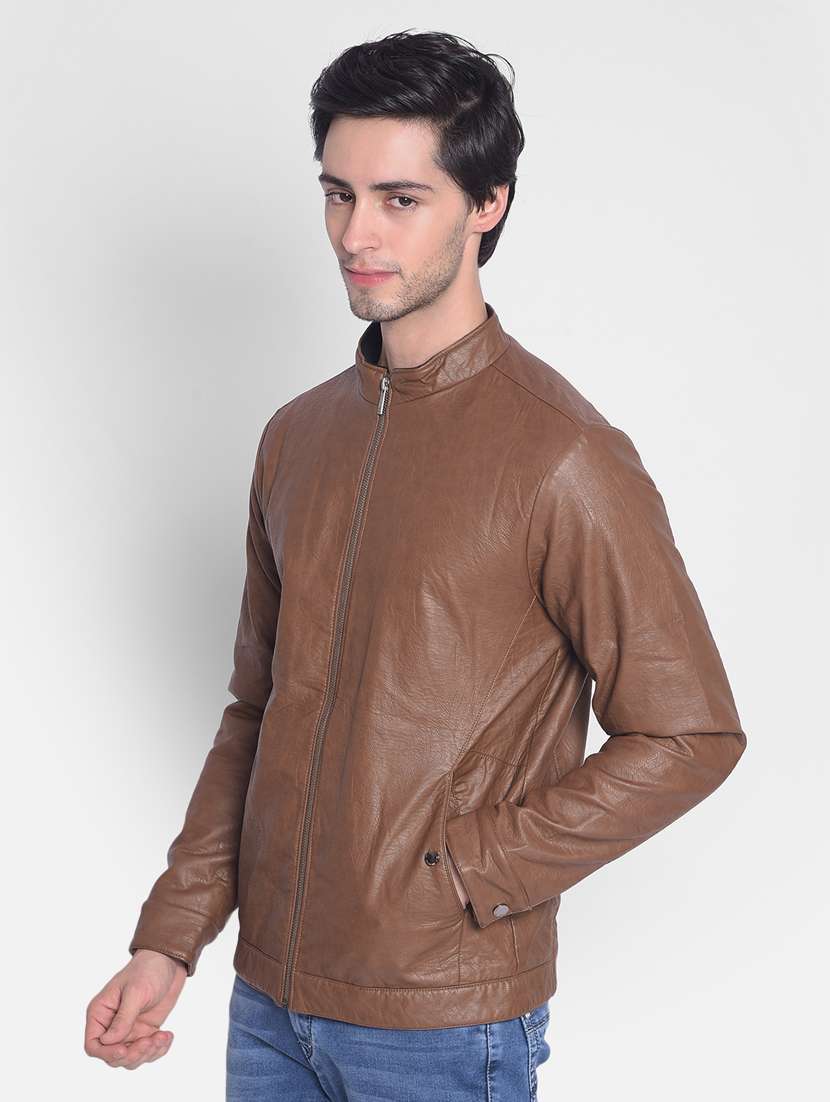 men brown solids casual jacket - 21277416 -  Standard Image - 1