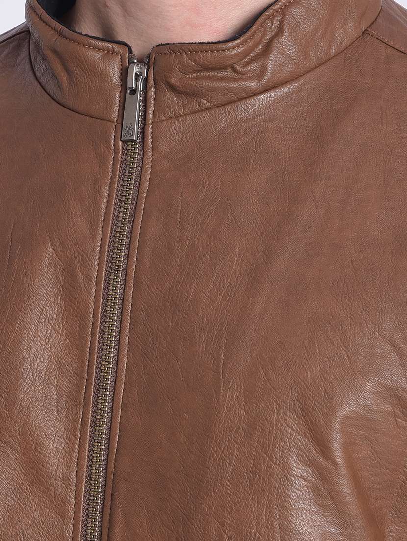 men brown solids casual jacket - 21277416 - Standard Image - 4