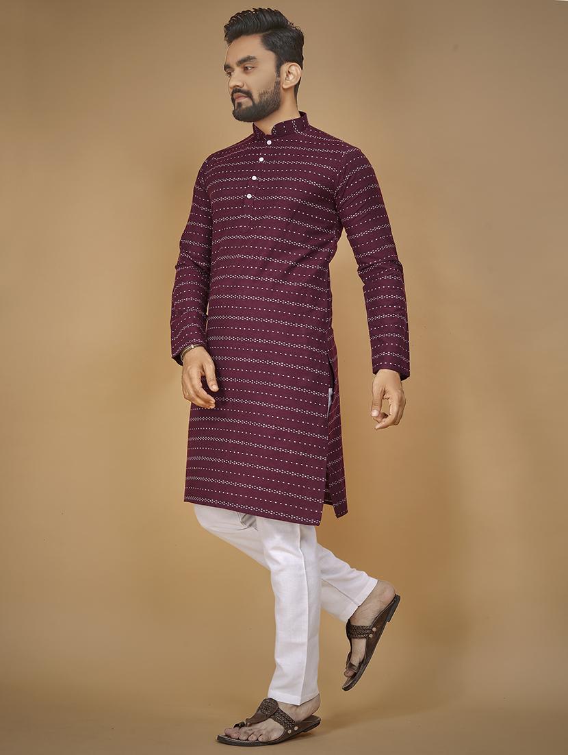 men long sleeve printed long kurta - 21277553 - Standard Image - 1