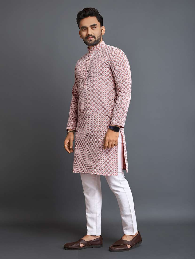 men long sleeve self-designed long kurta - 21277561 -  Standard Image - 1