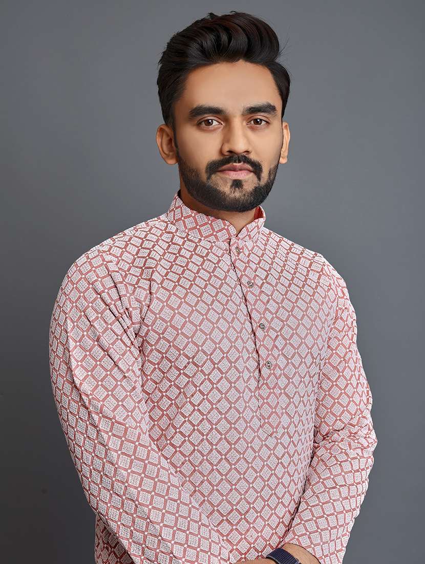 men long sleeve self-designed long kurta - 21277561 -  Standard Image - 4