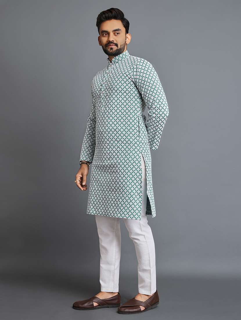men long sleeve self-designed long kurta - 21277562 -  Standard Image - 1