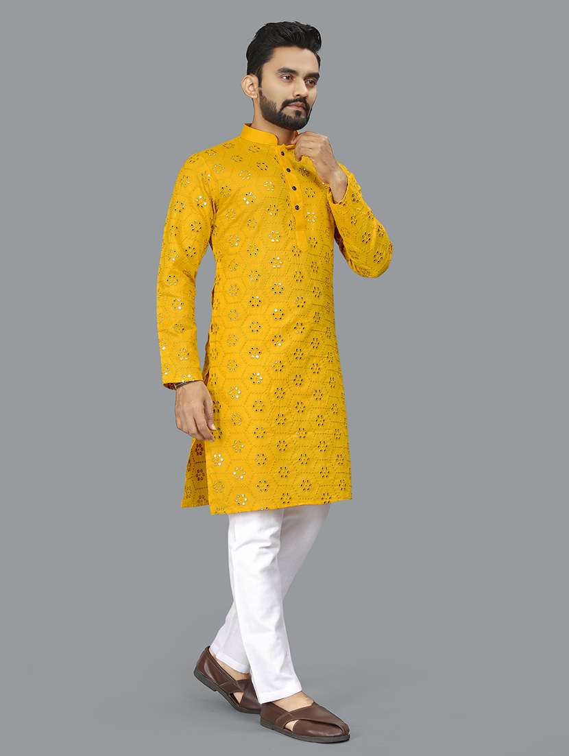 men mirror work mandarin neck long kurta - 21277567 -  Standard Image - 1