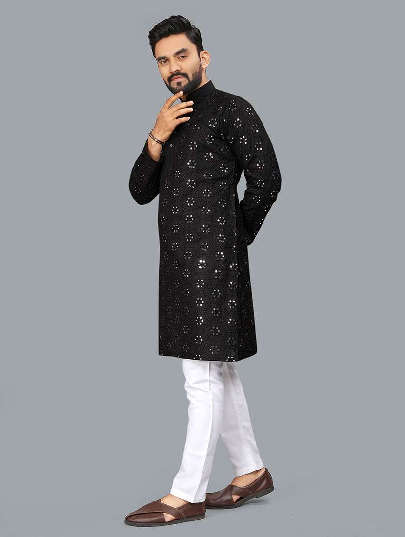 men mirror work mandarin neck long kurta - 21277568 -  Standard Image - 1