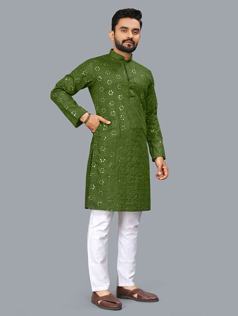men mirror work mandarin neck long kurta - 21277571 -  Standard Image - 1