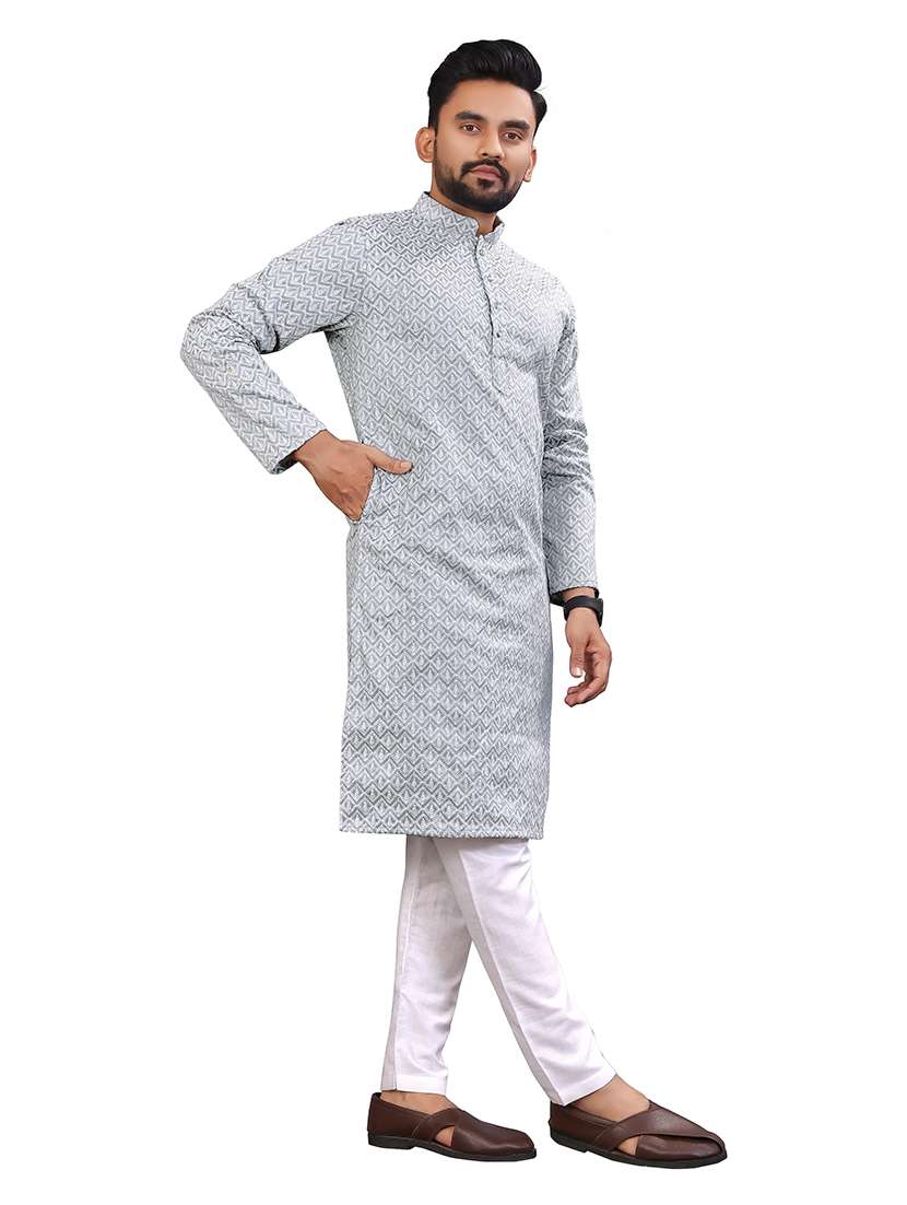 men long sleeve self-designed long kurta - 21277586 -  Standard Image - 1