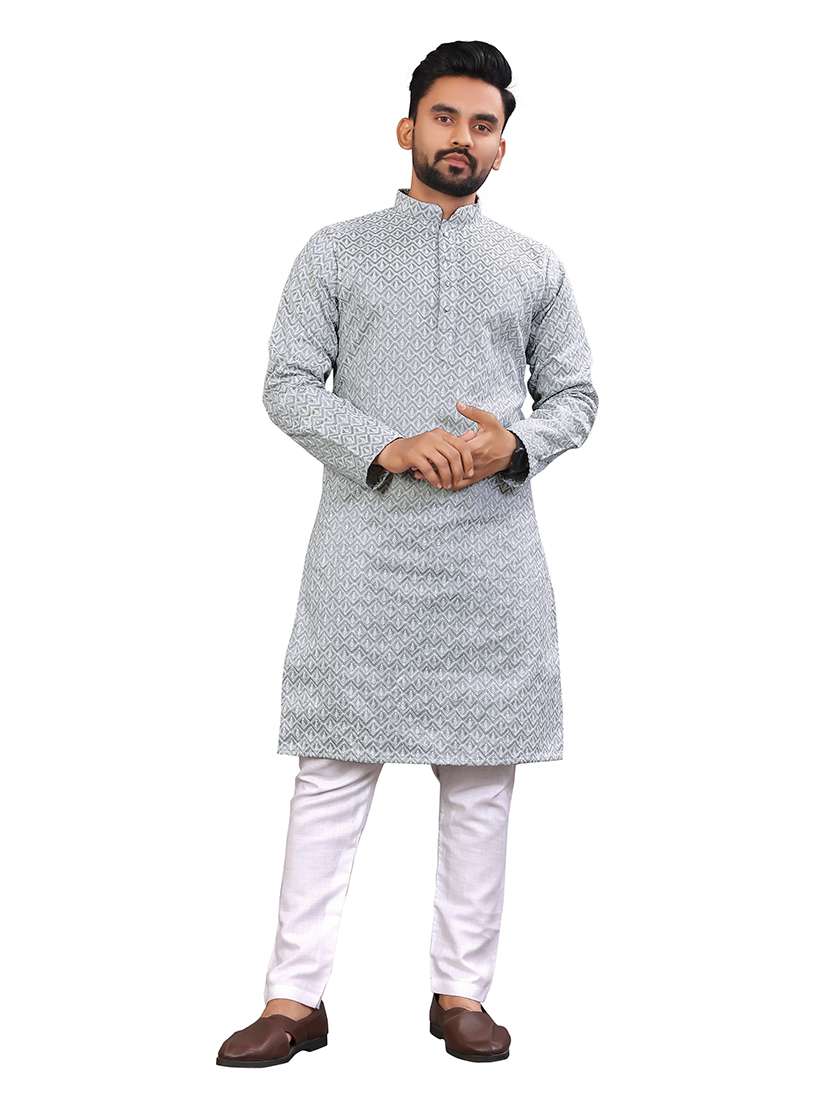 men long sleeve self-designed long kurta - 21277586 -  Standard Image - 4
