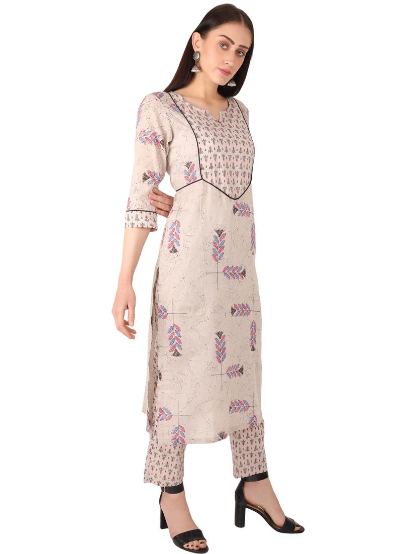 women three quarter sleeve kurta pant set - 21277610 -  Standard Image - 1