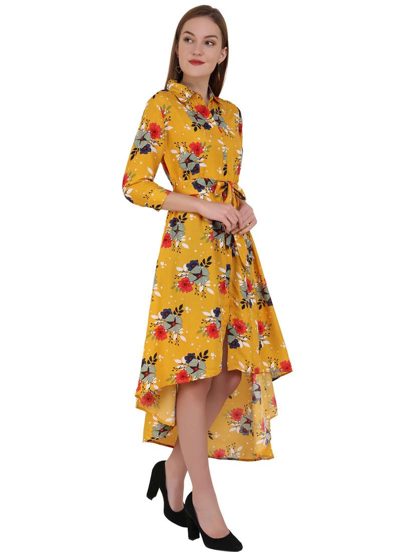 yellow crepe high low dress - 21277821 -  Standard Image - 1