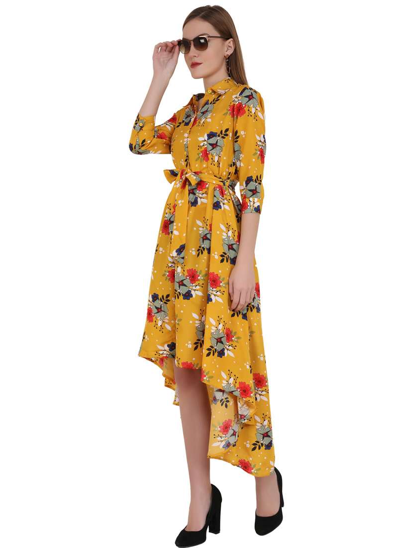 yellow crepe high low dress - 21277821 - Standard Image - 4