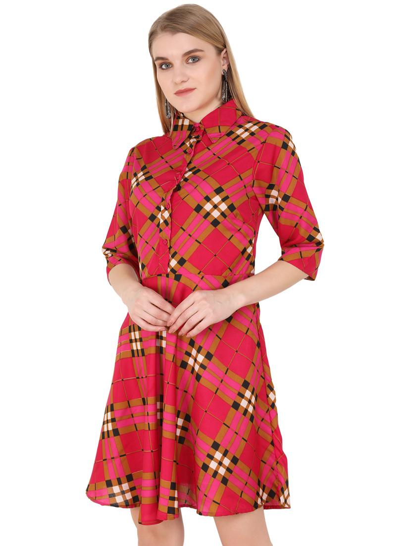 red crepe fit & flare dress - 21277836 -  Standard Image - 1