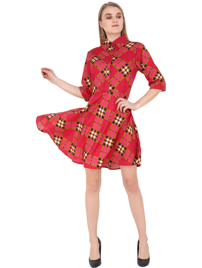 red crepe fit & flare dress - 21277836 - Standard Image - 4