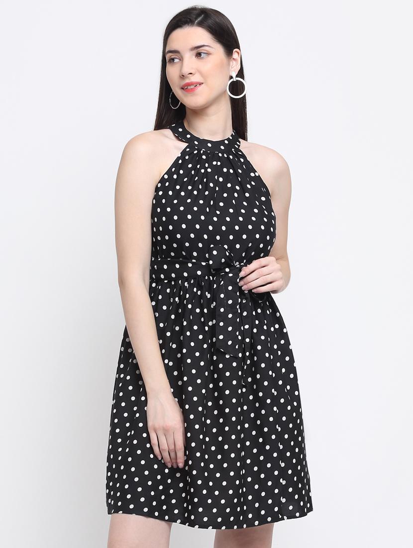 black polyester fit & flare dress - 21277838 - Standard Image - 1