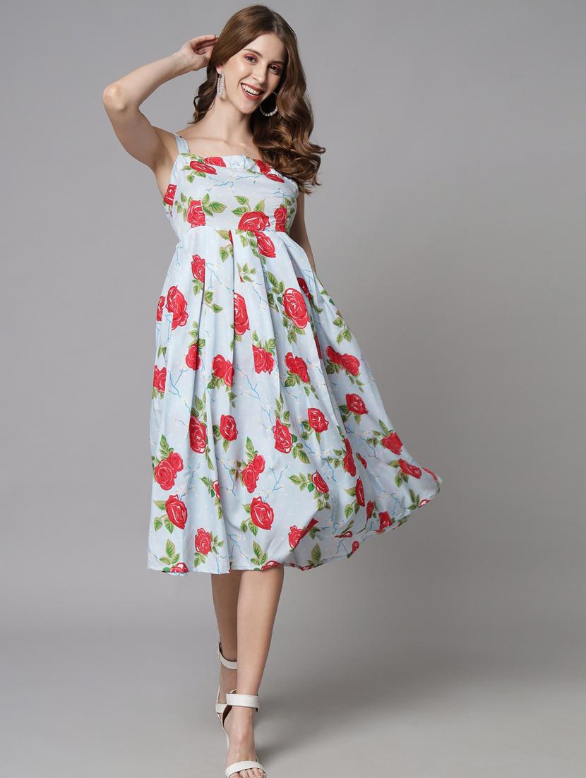 light blue polyester fit & flare dress - 21277890 - Standard Image - 1