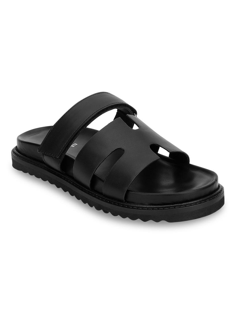 black pu slides flip flops - 21278259 -  Standard Image - 1