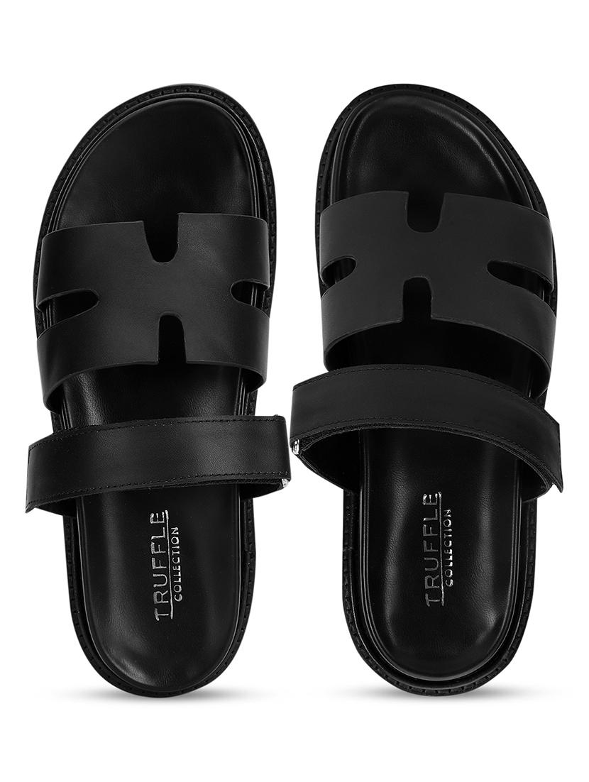black pu slides flip flops - 21278259 - Standard Image - 4
