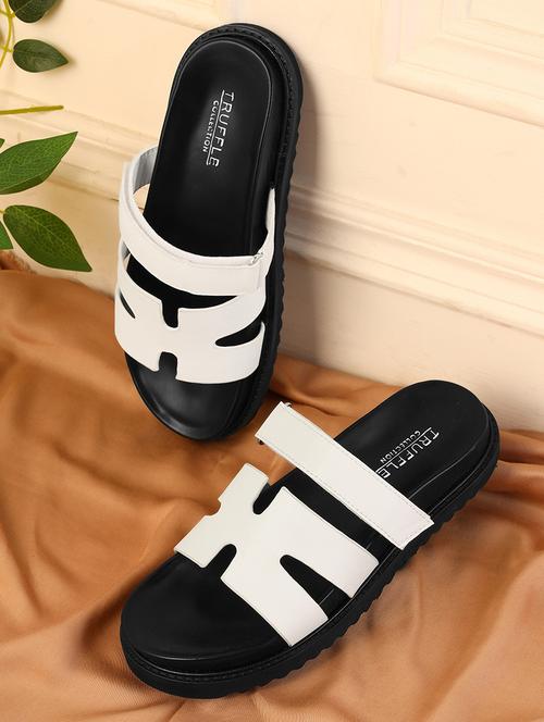 white pu slides flip flops - 21278261 -  Standard Image - 0