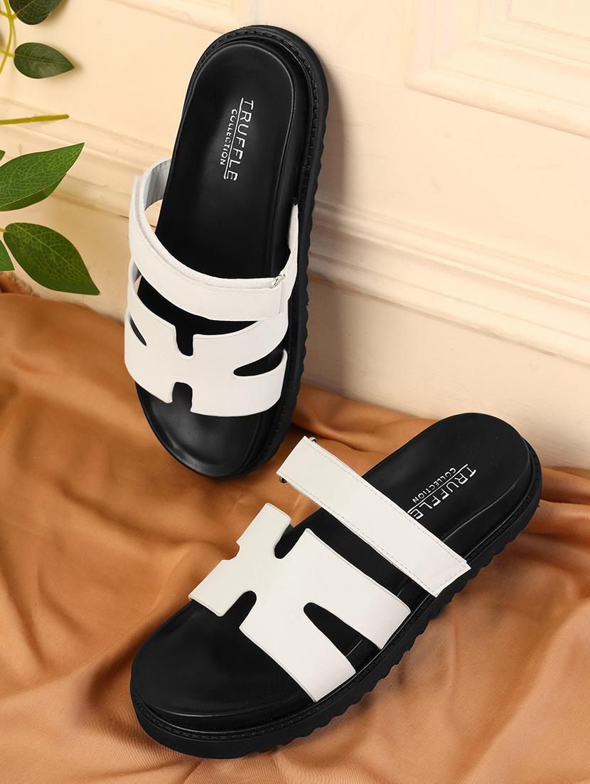 white pu slides flip flops - 21278261 -  Zoom Image - 0