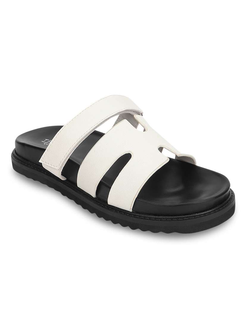 white pu slides flip flops - 21278261 - Standard Image - 1
