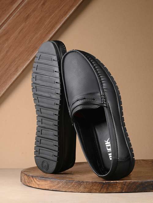 black synthetic slip on loafers - 21278695 -  Standard Image - 0
