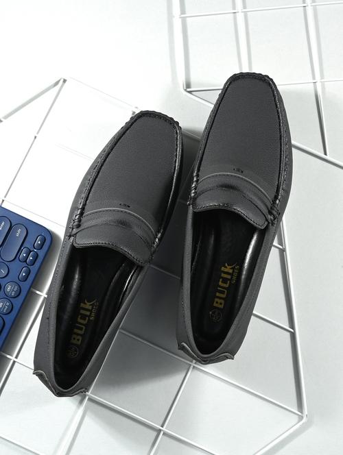 black synthetic slip on loafers - 21278699 - Standard Image - 0