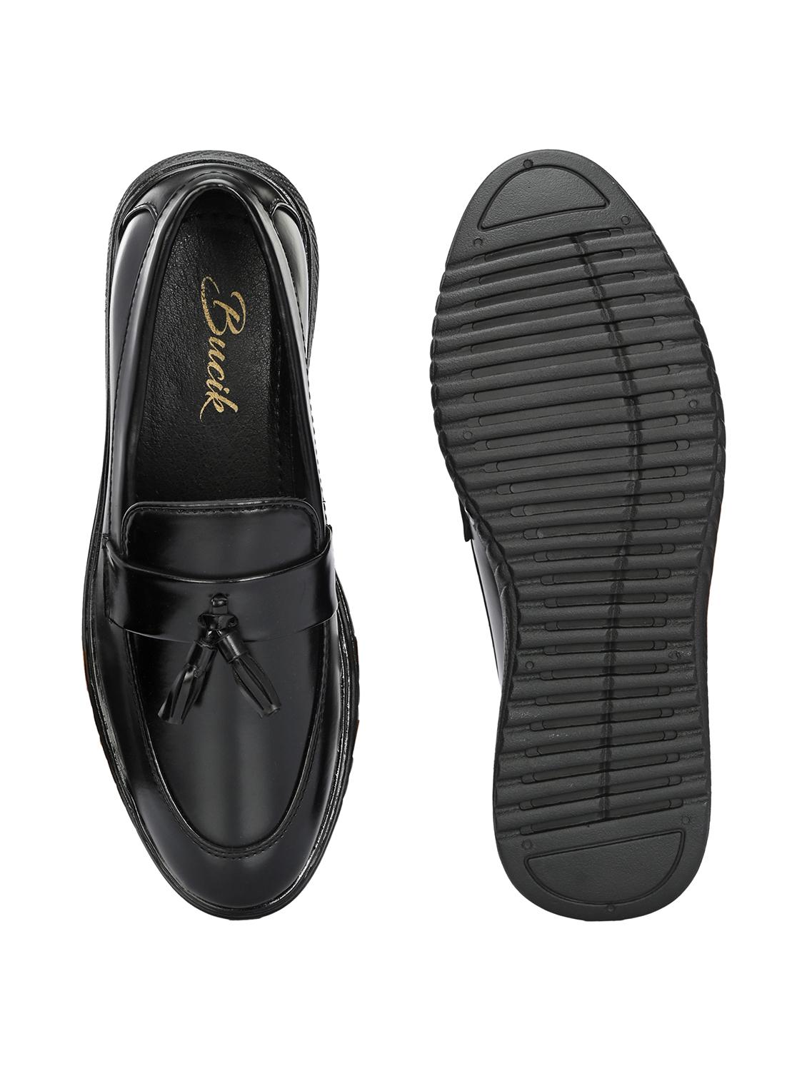 black synthetic slip on loafers - 21278710 - Standard Image - 4