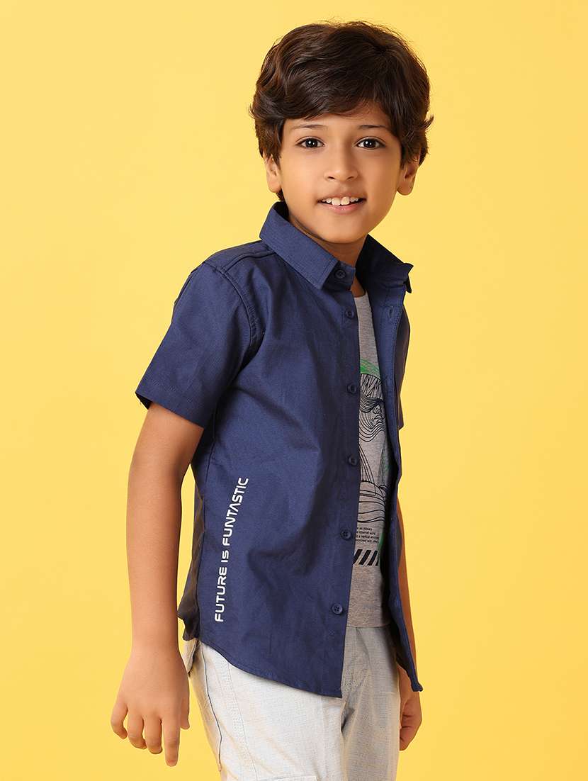 boys blue solid short sleeve shirt - 21278970 -  Standard Image - 1