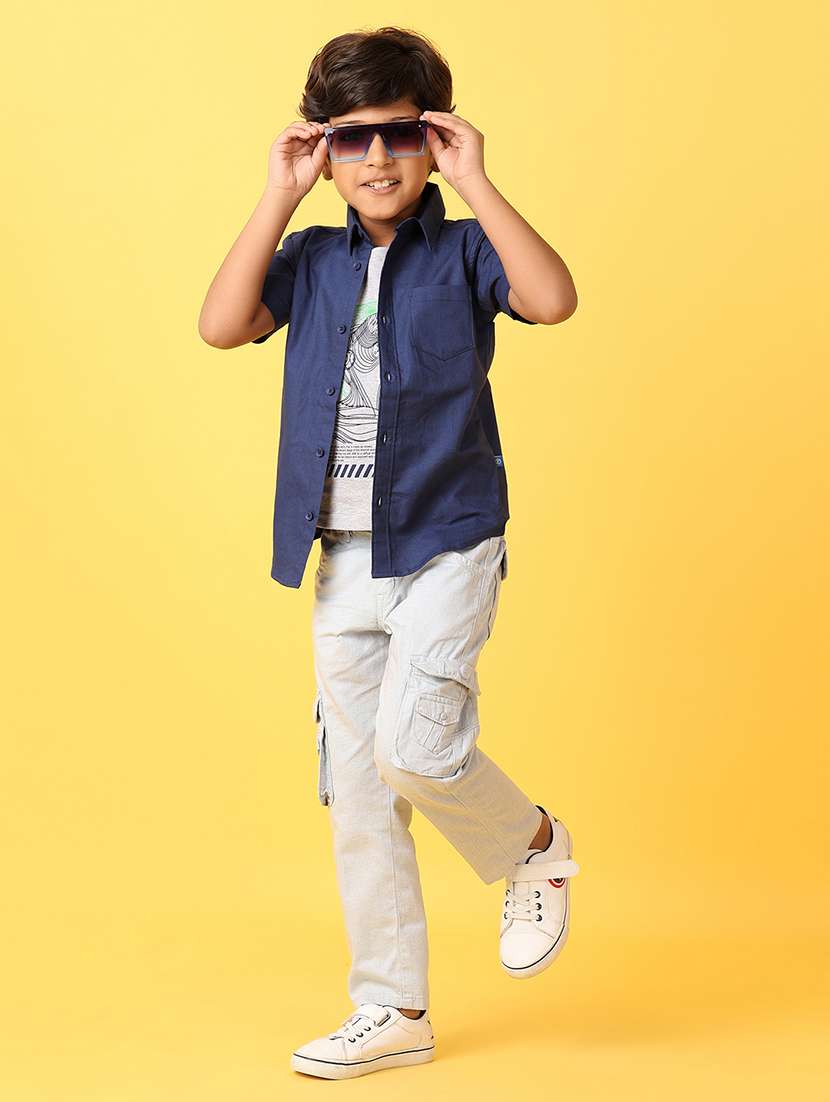 boys blue solid short sleeve shirt - 21278970 -  Standard Image - 4
