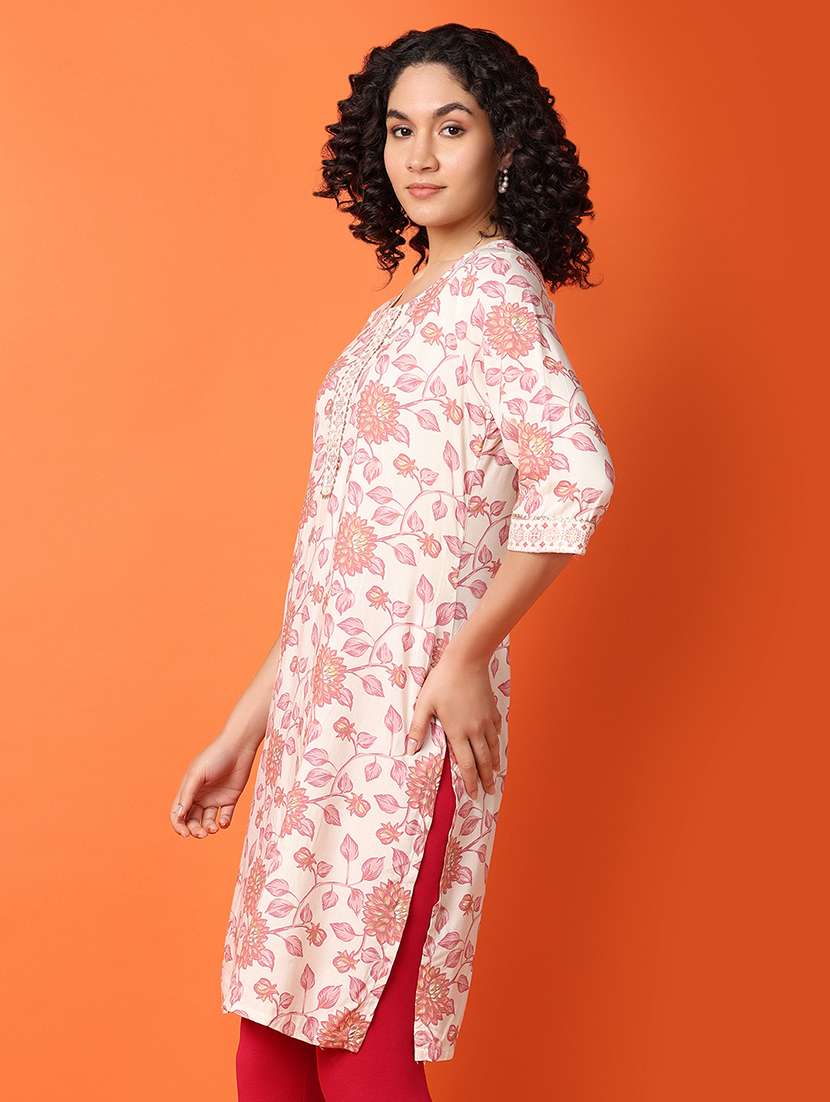 women three quarter sleeve straight kurta - 21278972 -  Standard Image - 1