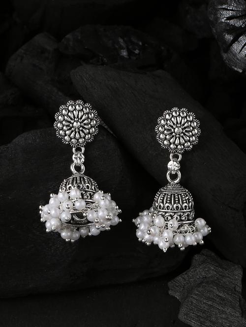 silver brass jhumka earrings - 21279367 -  Standard Image - 0