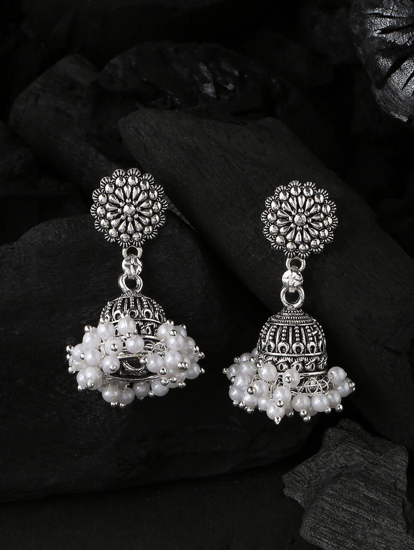 silver brass jhumka earrings - 21279367 -  Zoom Image - 0