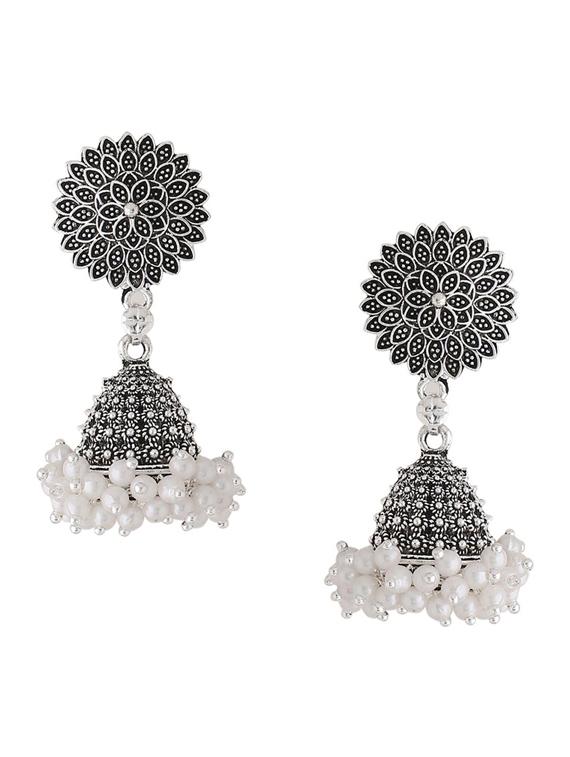 silver brass jhumka earrings - 21279375 -  Standard Image - 1