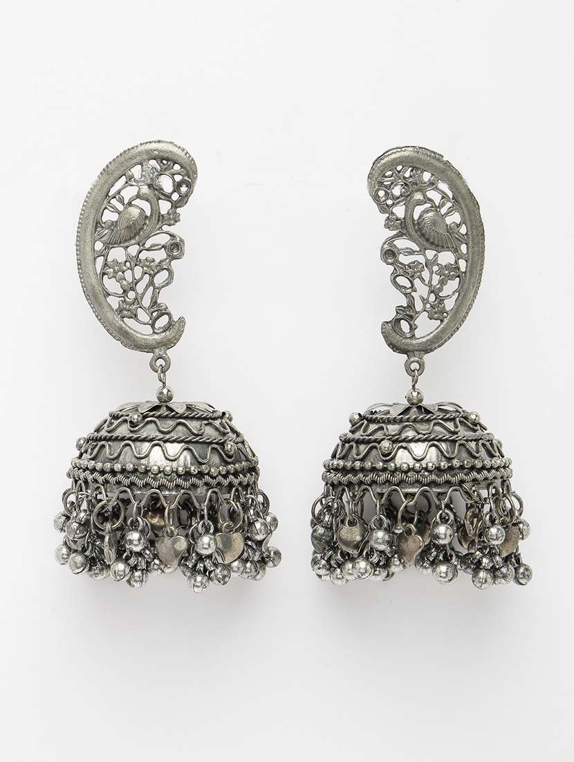 silver brass jhumka earrings - 21279450 -  Standard Image - 1
