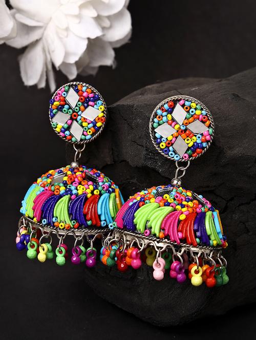 multi colored brass jhumka earring - 21279451 - Standard Image - 0