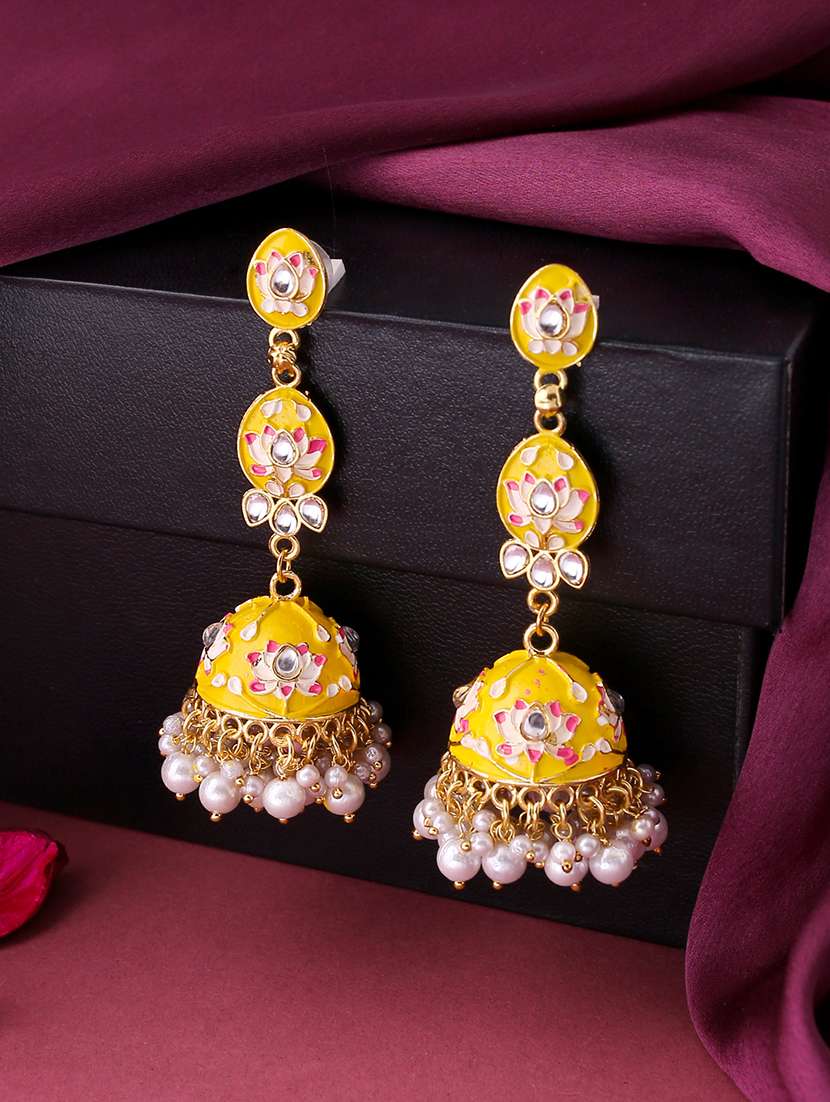 multi colored brass jhumka earring - 21279475 -  Standard Image - 1