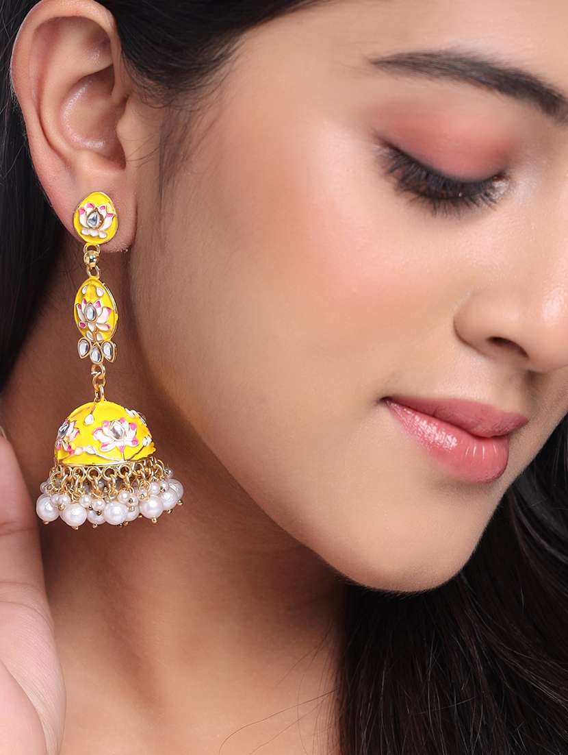 multi colored brass jhumka earring - 21279475 -  Standard Image - 4