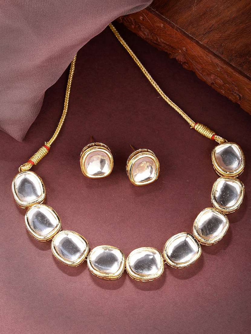 gold brass necklace & earrings set