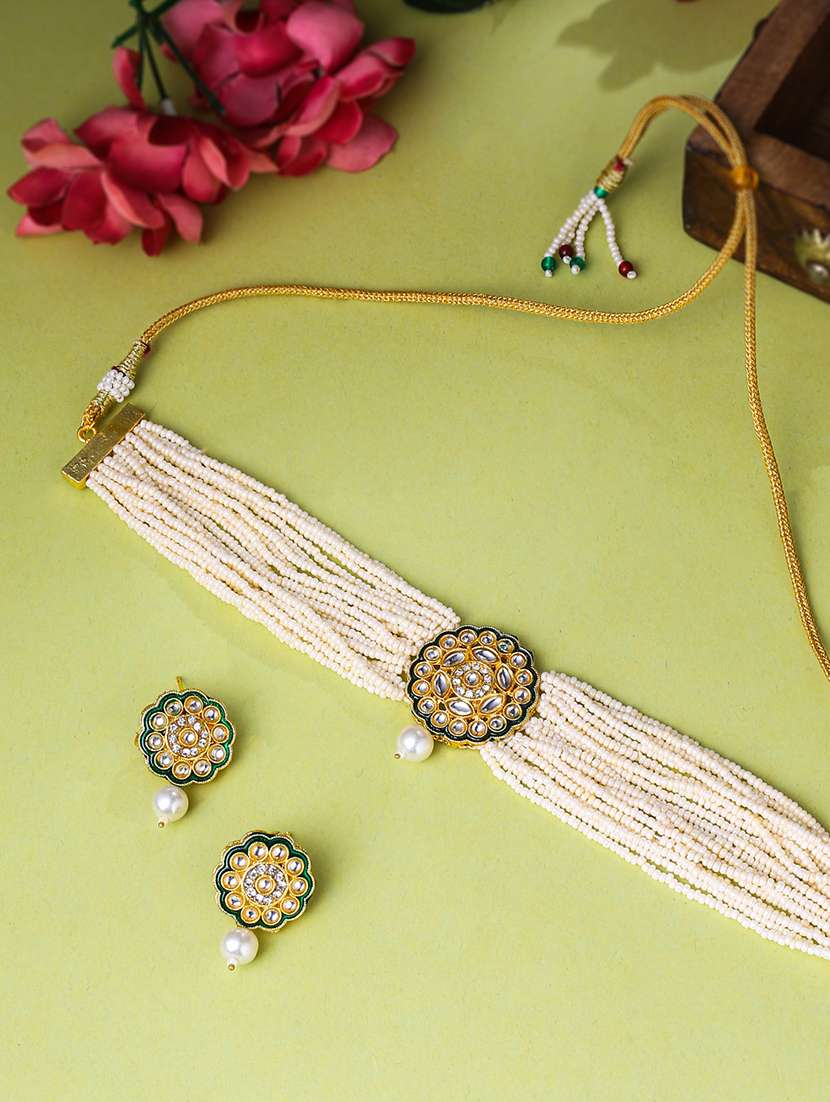 gold brass necklace & earrings set