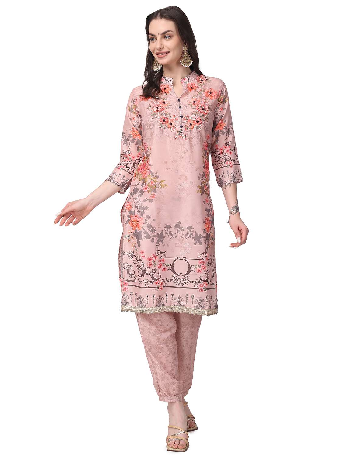 women three quarter sleeve kurta salwar with dupatta set - 21279541 - Standard Image - 1
