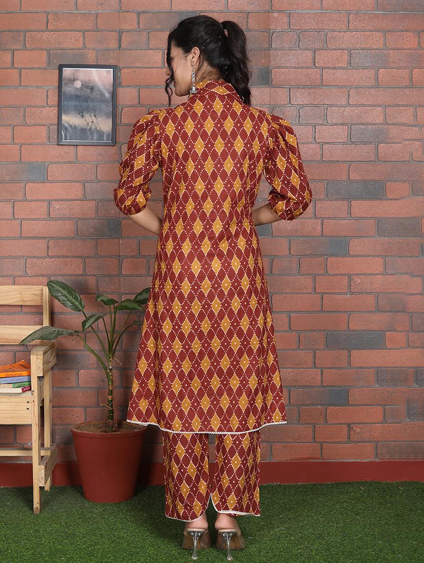 women brown shirt collar kurta pant set - 21279550 - Standard Image - 1