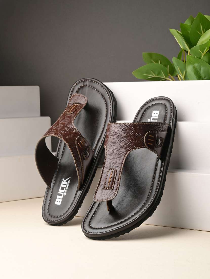 brown synthetic toe separator slippers