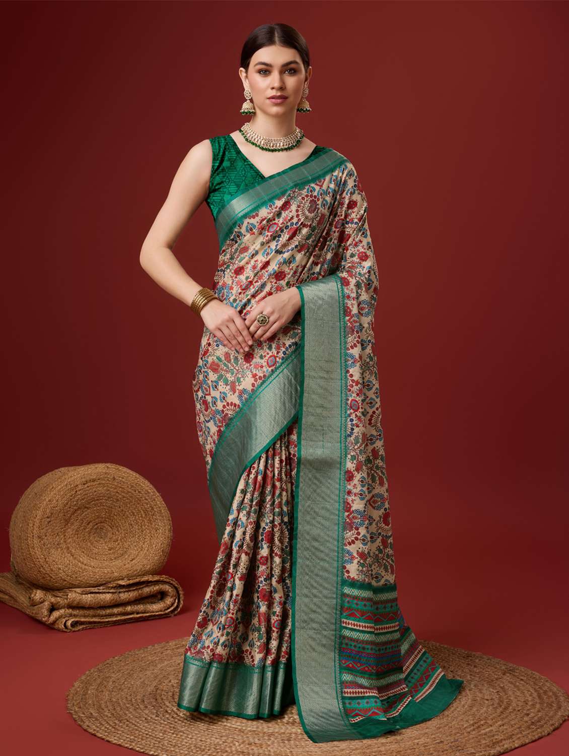 women self design tussar saree with blouse