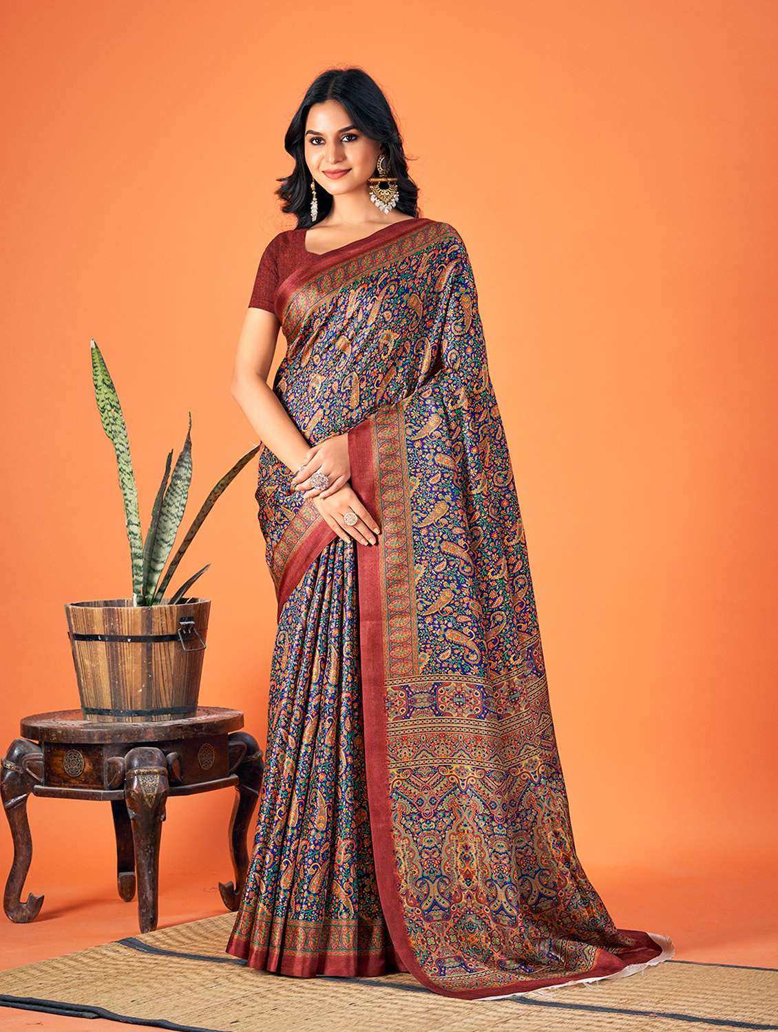 women multi color printed saree with blouse