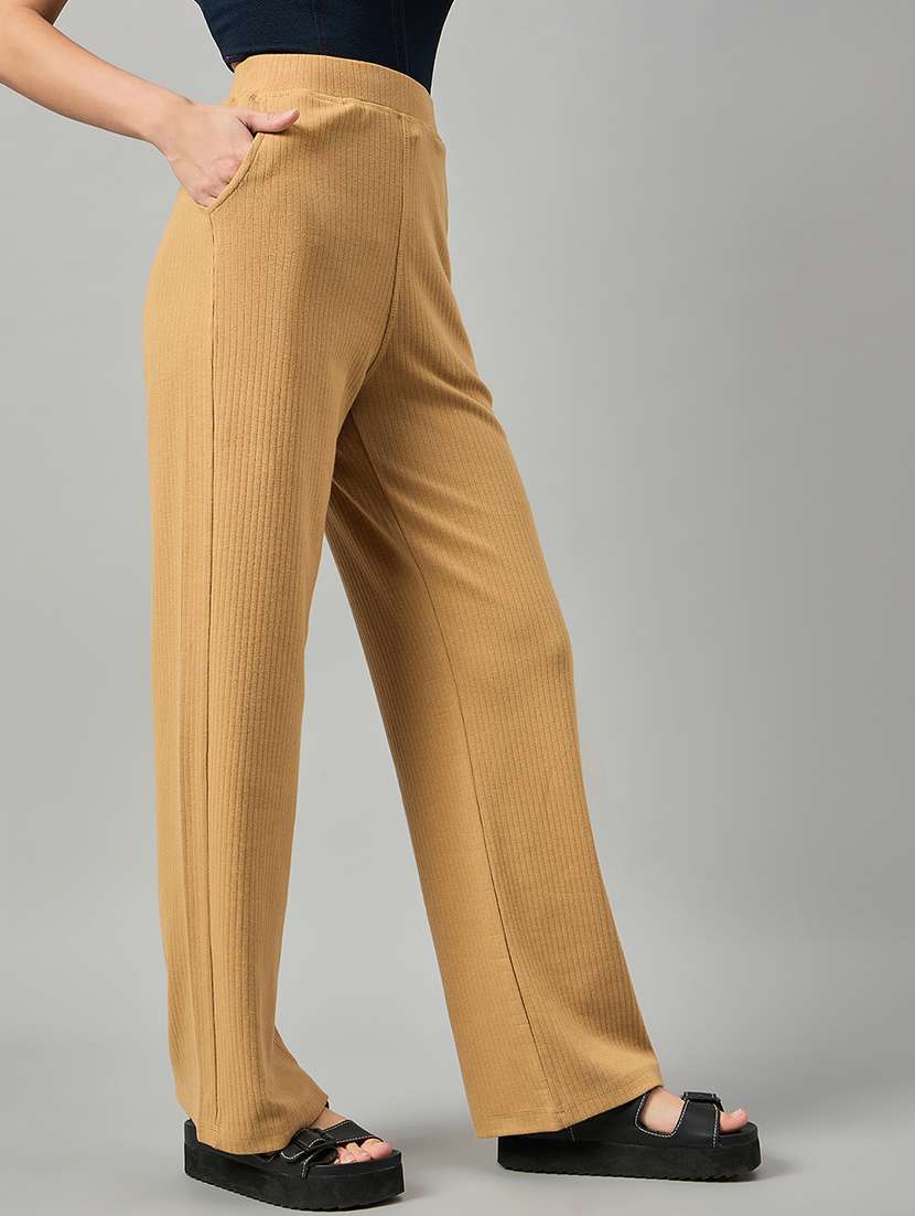 women solid mid rise trouser - 21280232 -  Standard Image - 1